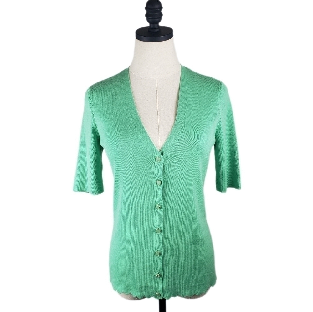 TALBOTS V-Neck Short Sleeve Button Down Cardigan Green Size XS
